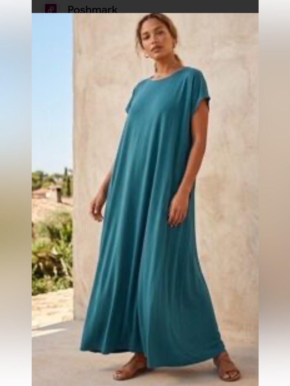 Pure Jill XL Teal Ecovero Viscose Maxi Dress Tunic Pockets Lagenlook Resortwear